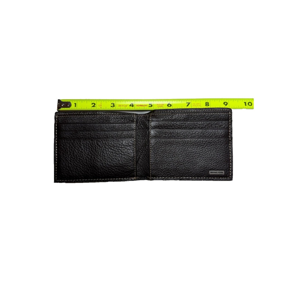 MK Michael Kors Men's Brown Pebbled Leather Slim Bifold Wallet - Dark Brown - Picture 5 of 8